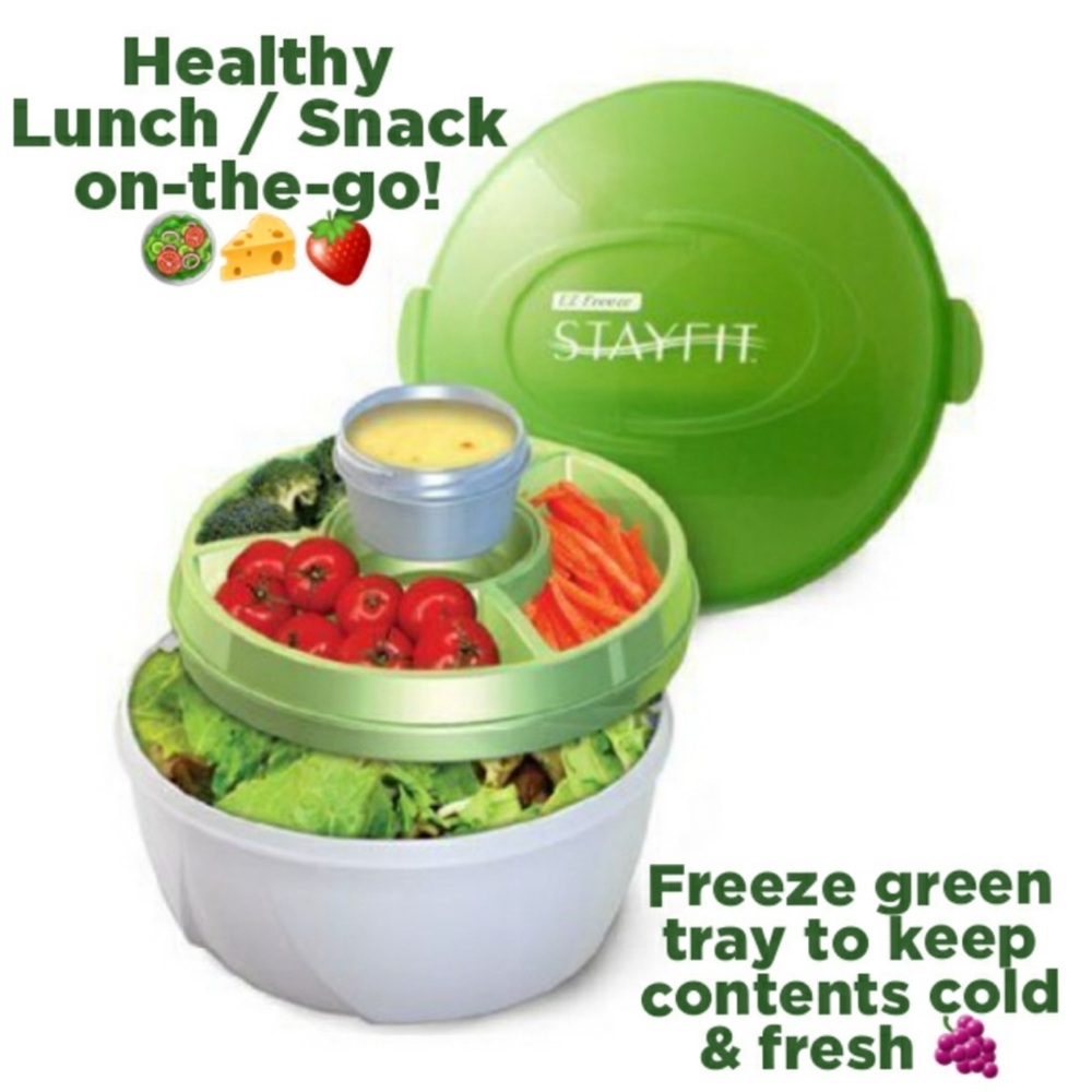 Green and White Two-Tier Food Storage with Freezable Tray by STAYFIT